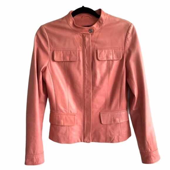DANIER Leather Moto Biker Jacket Pink XS - Picture 1 of 16